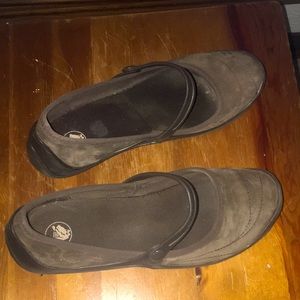 Brown suede like crocs